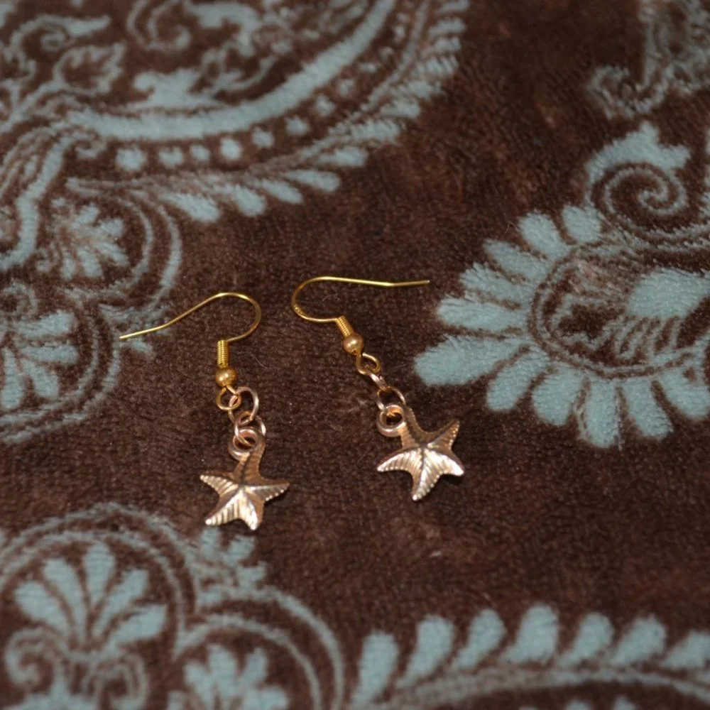 Handmade Plated Gold Hanging Earrings Sea Star (1.5')